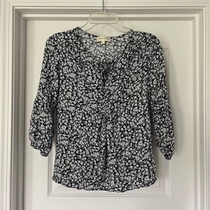 Cynthia Rowley Black White Floral Blouse Tie Small S